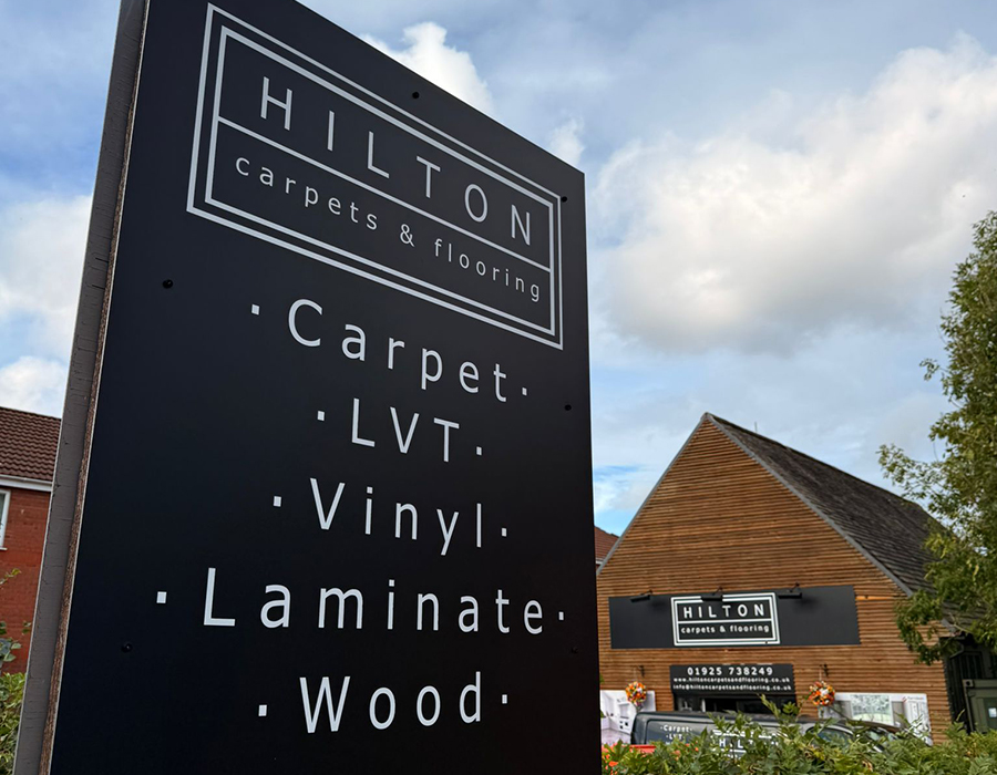 hilton carpets flooring risley showroom signage